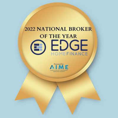 Association of Independent Mortgage Experts 2022 National Broker of the Year award badge for Edge Home Finance, LLC